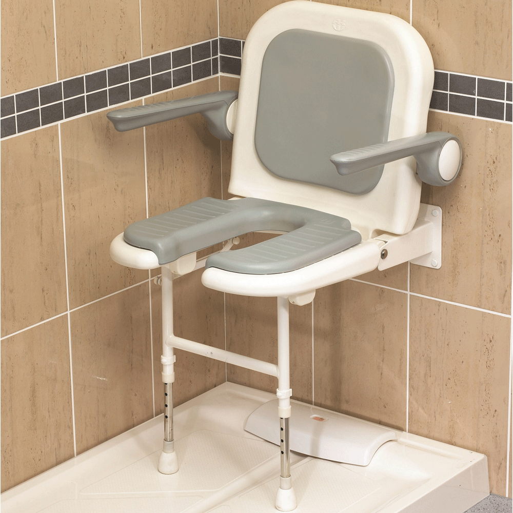 AKW 4000 Series Standard Fold Up Horseshoe Shower Seat with Back and ...